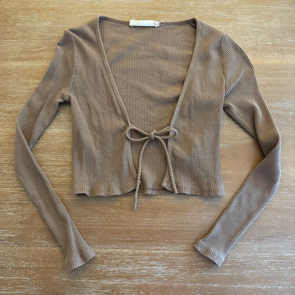 Audrey Ribbed Tie-Front Top - Picture 2 of 4